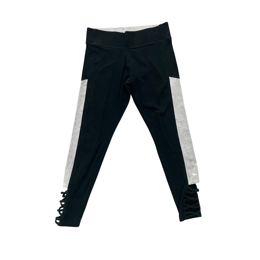 Pink Victoria's Secret Yoga Leggings Black Gray Lattice Strappy Ankle Large